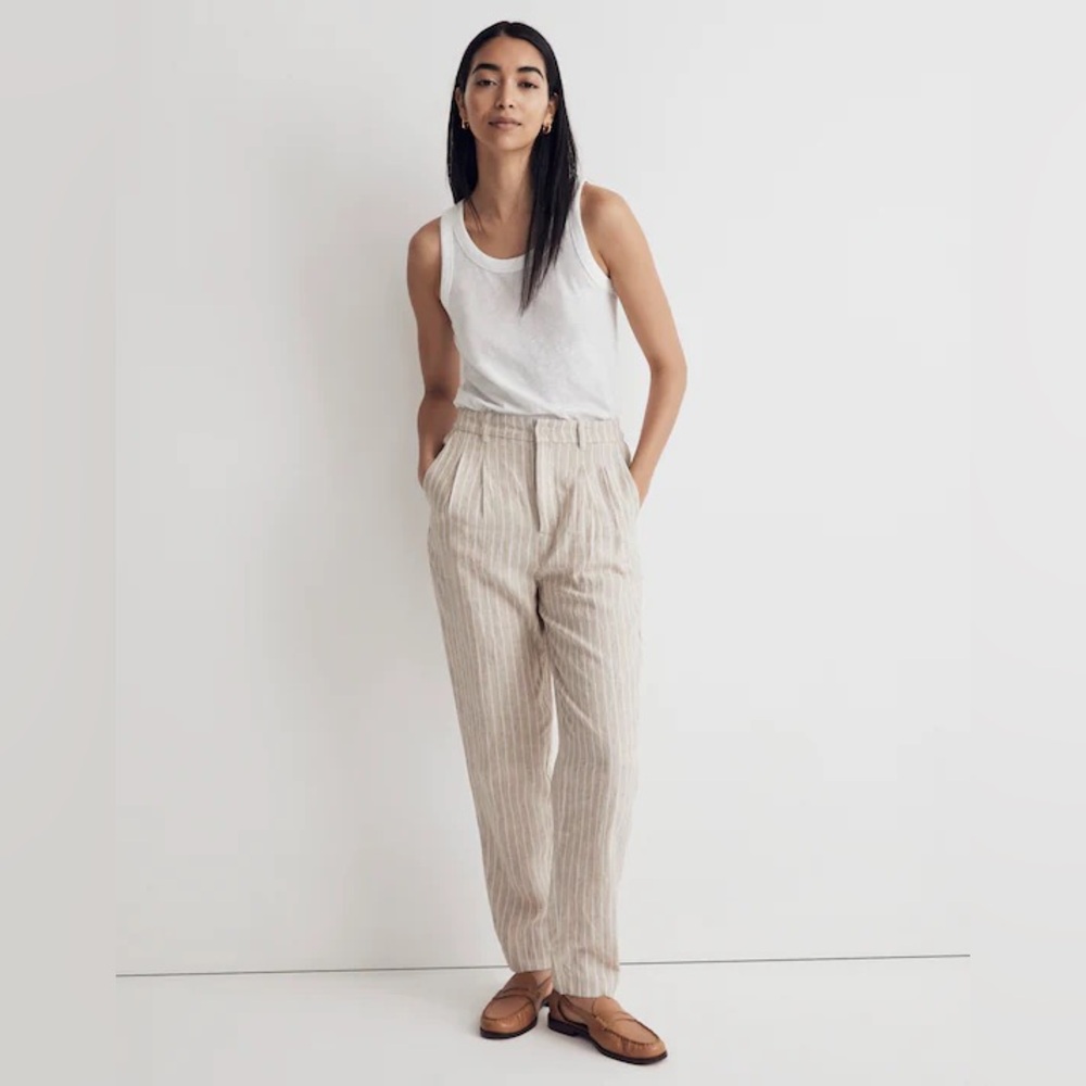 Madewell Tall Untailored Tapered Pant in Striped 100% Linen - size 6 Tall